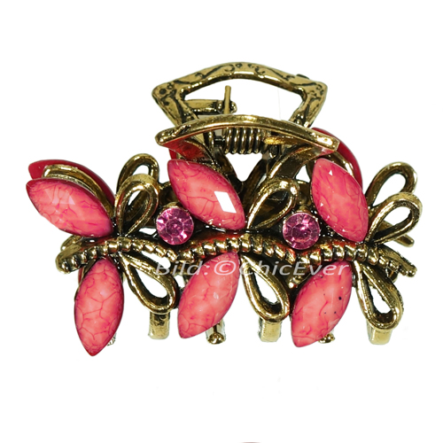 Haargreifer Libellen Haarklammer Metall Strass 3x2cm rosa gold 5703d - zum Schließen ins Bild klicken